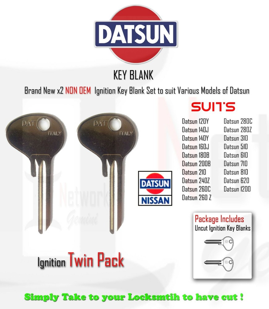 DATSUN IGNITION TWIN KEY BLANK SET - x 2 Key Blanks