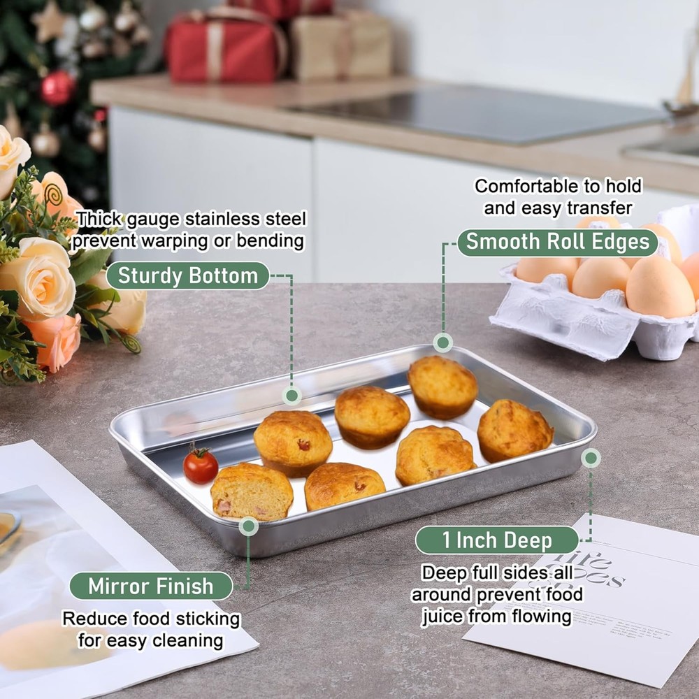 Toaster Oven Pan with Rack Set (2 Small Baking Sheets+2 9*7 INCH, Silver