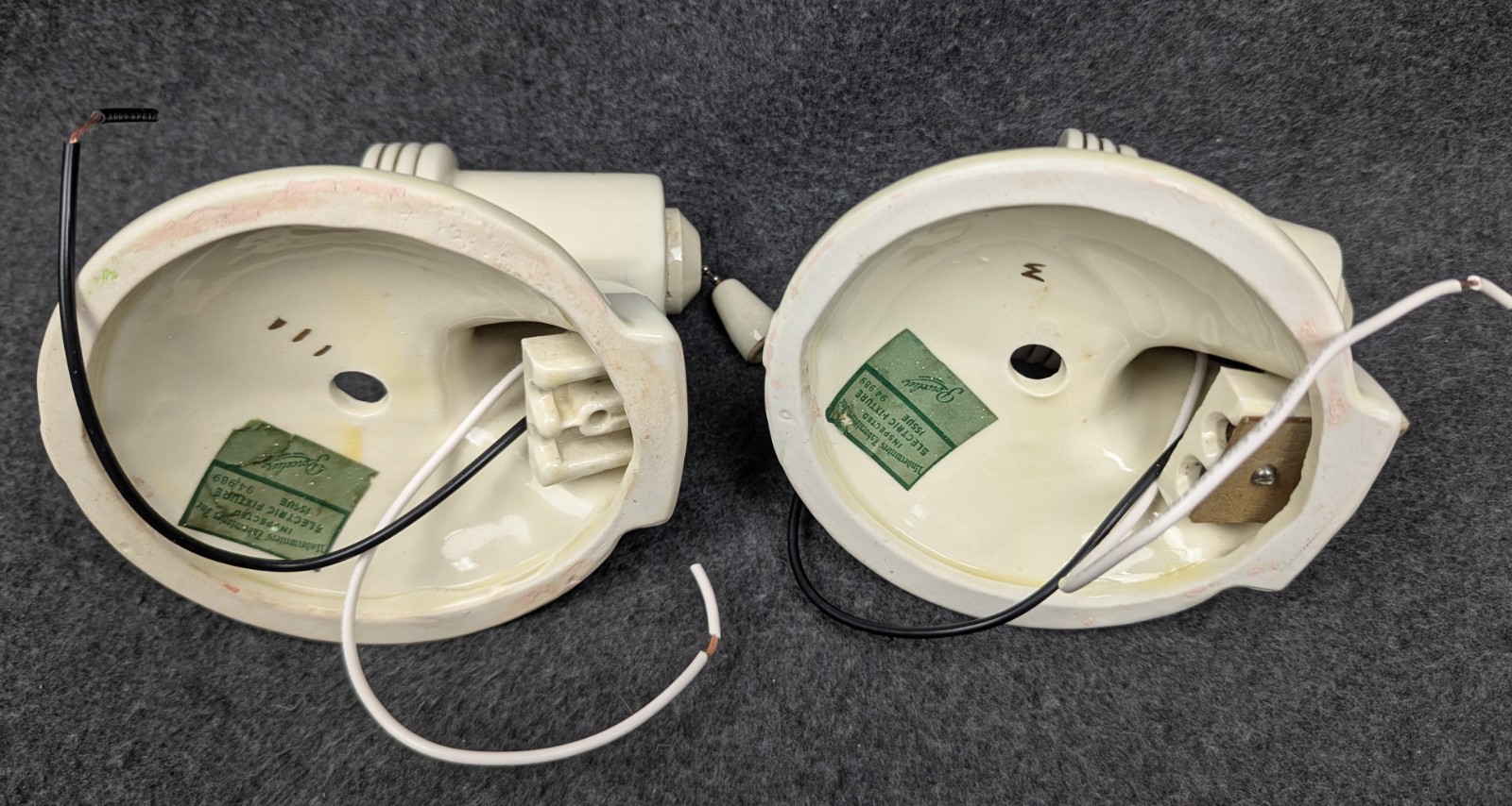 Restored Pair Porcelier Art Deco-MCM Porcelain Sconces, Glass Shades, Excellent!