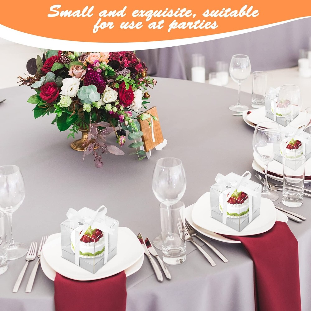 12 Pack Clear Plastic Cupcake Boxes, 3.5 Inch Silver Single Cupcake Container...