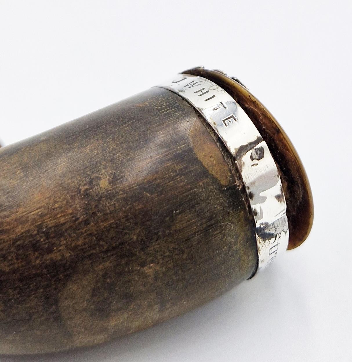 GEORGIAN SCOTTISH SOLID SILVER MOUNTED MASONIC RAMS HORN SNUFF MULL c1820