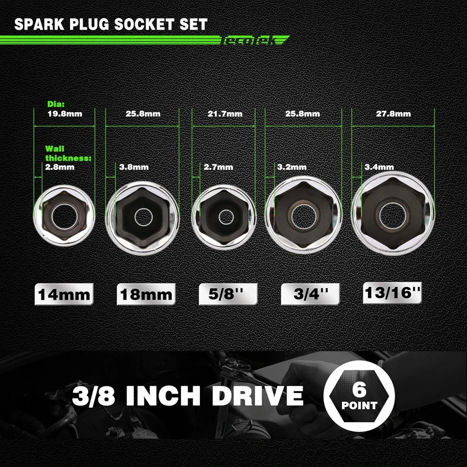 11-Piece Spark Plug Socket Set with Ratchet, Gap Tool, Extensions & Sockets