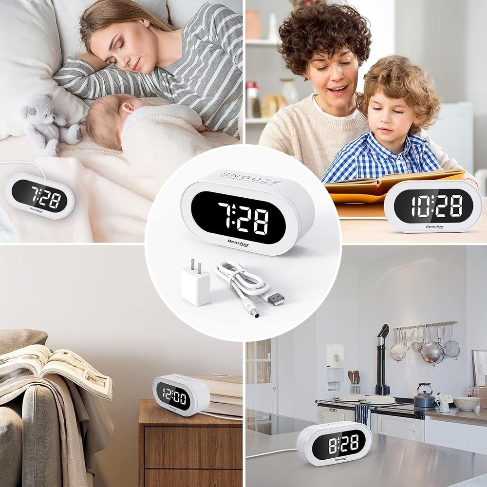 Compact Digital Alarm Clock with Adjustable Brightness & Volume for Easy Wake
