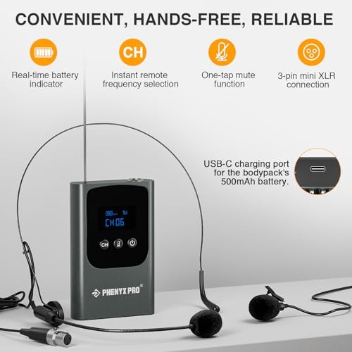Dual Digital Wireless Microphone System, Portable Mini Receiver, 2x15 UHF