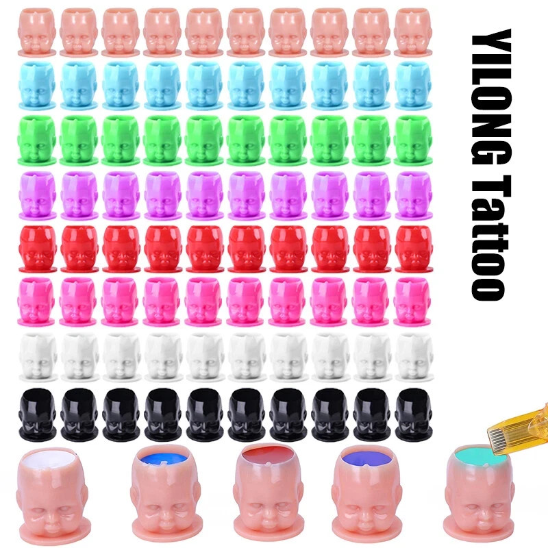 200-1000Pcs Tattoo Ink Cups Doll Shape Stable Base Prevent Falling Off