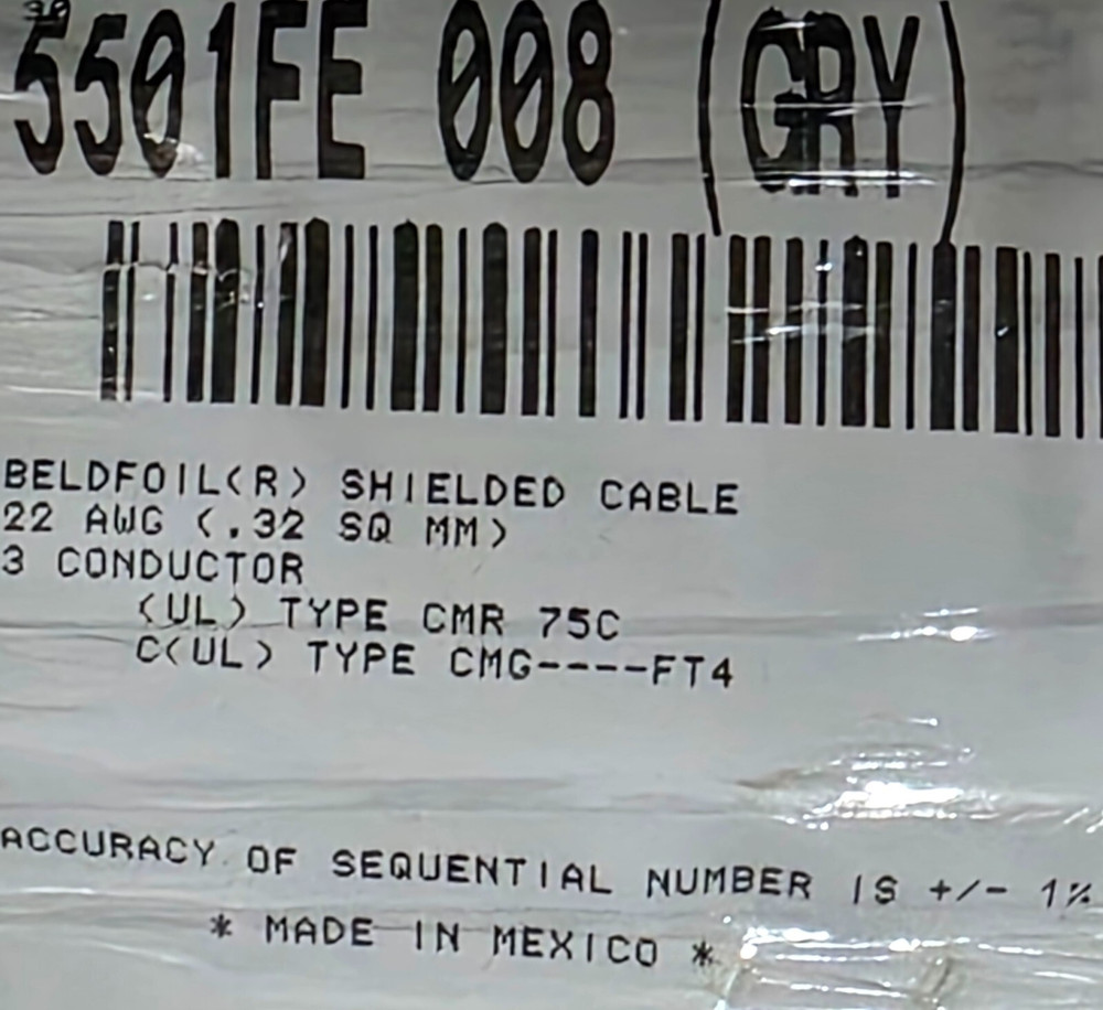 Belden 5501FE 22/3C Shielded Audio/Security/Alarm Cable Riser CMR Gray /100ft