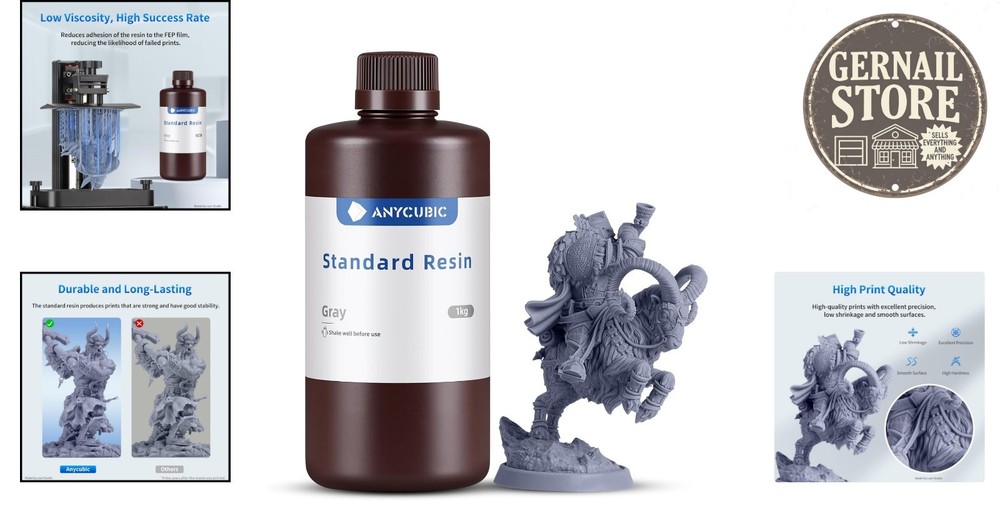 Universal Compatibility 3D Printer Resin - Grey 1kg, Strong Stability & Fluidity