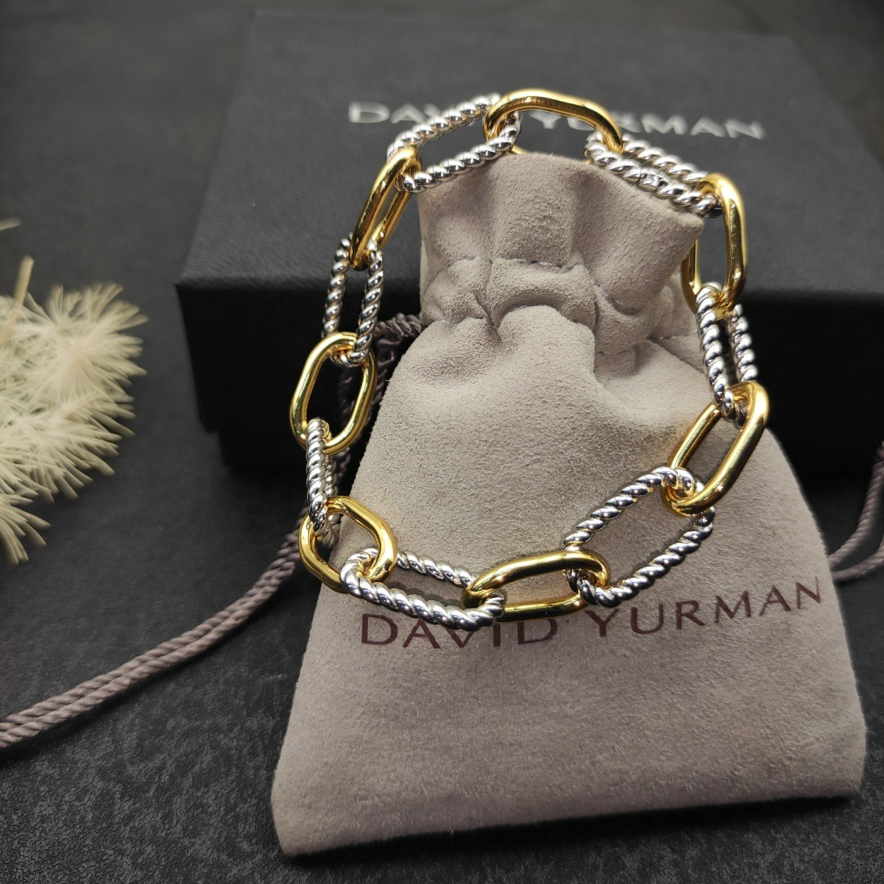 David Yurman Madison Chain Bracelet Sterling Silver w/ 18K Gold sz M