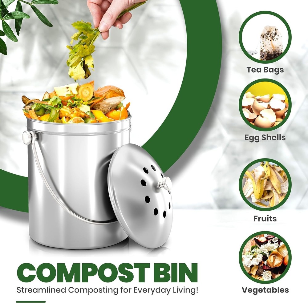 Utopia Kitchen Compost Bin for Kitchen Countertop - 1.3 Gallon Compost Bucket