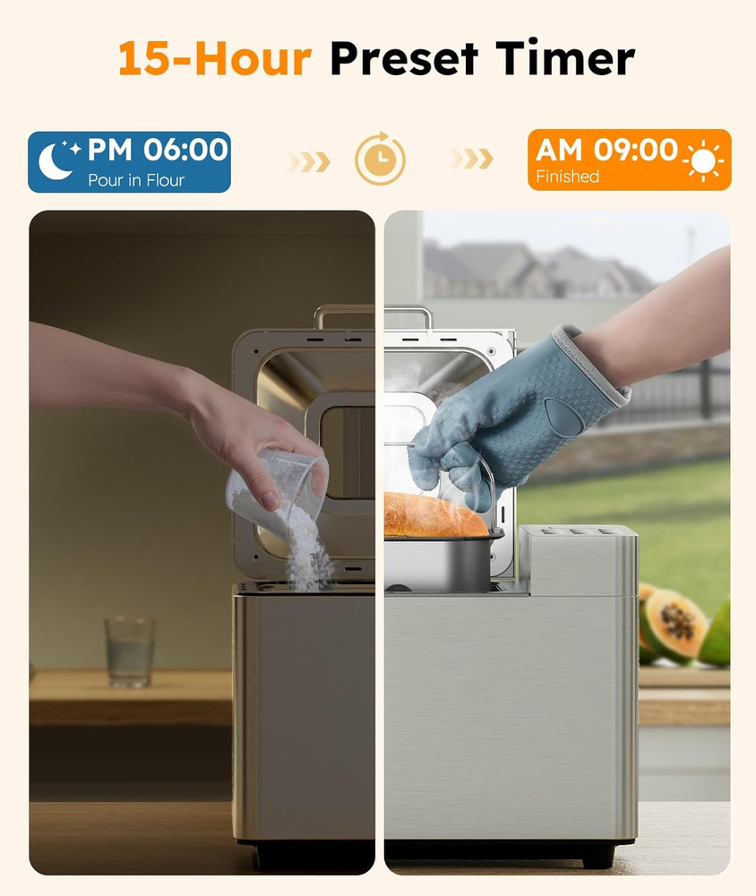 2LB Bread Maker Machine, 17 in 1 Automatic Stainless Steel Bread Machine, Non-S