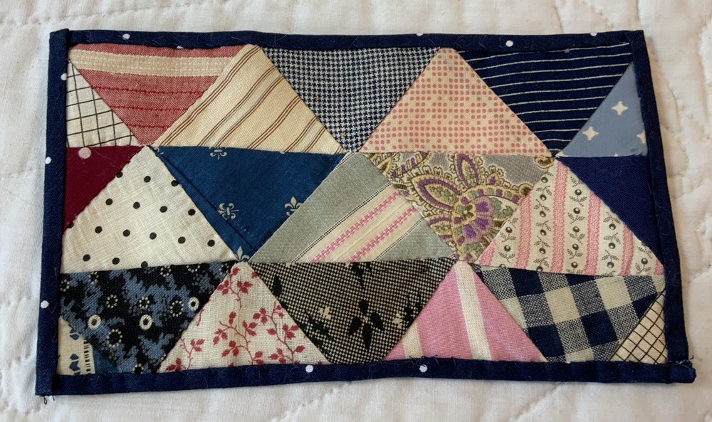 Vintage Antique Patchwork Quilt Table Topper, Early Calicos, Triangles, Multi