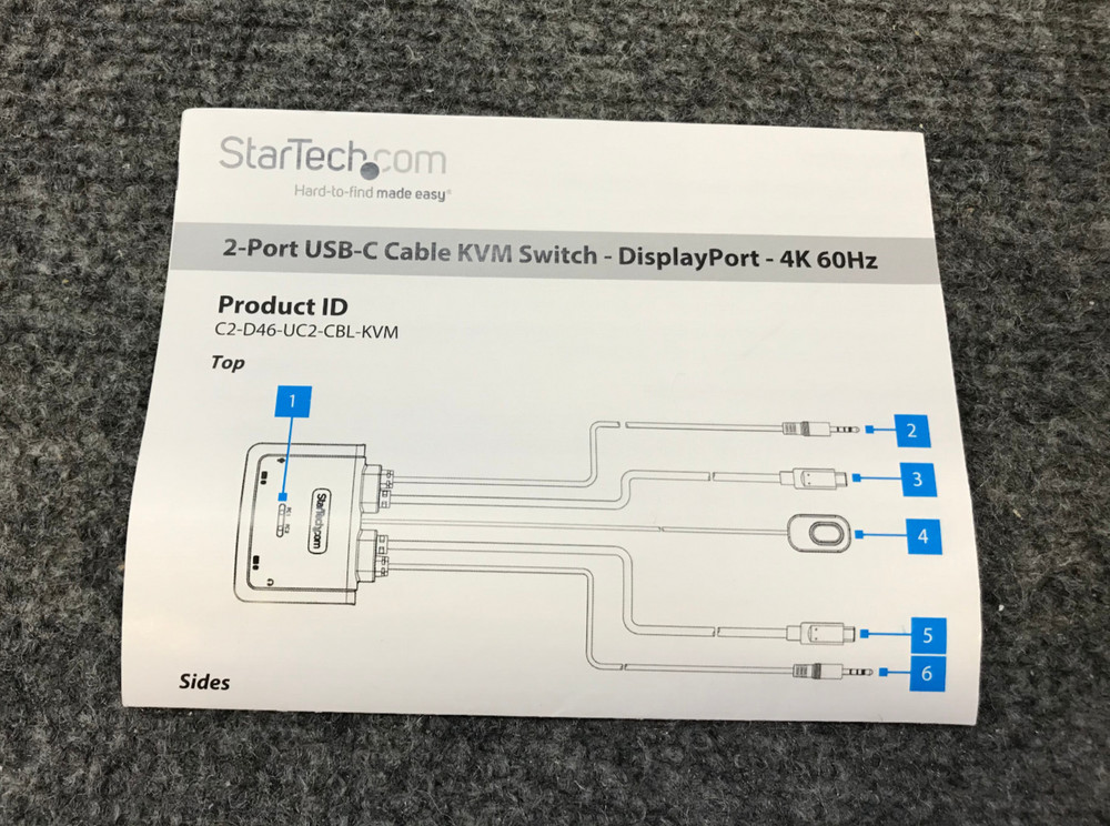 StarTech.com DisplayPort 4K 60Hz 2-Port USB-C Cable KVM Switch - Open Box -