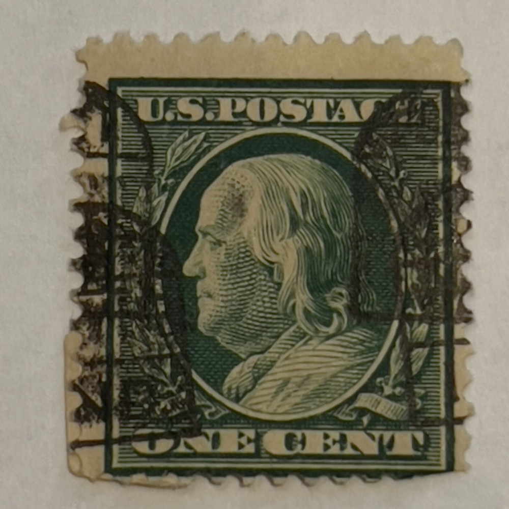 ERROR FRANKLIN 1C US STAMP WITH MULTIPLE SHIFTED TOMBSTONE CANCELS