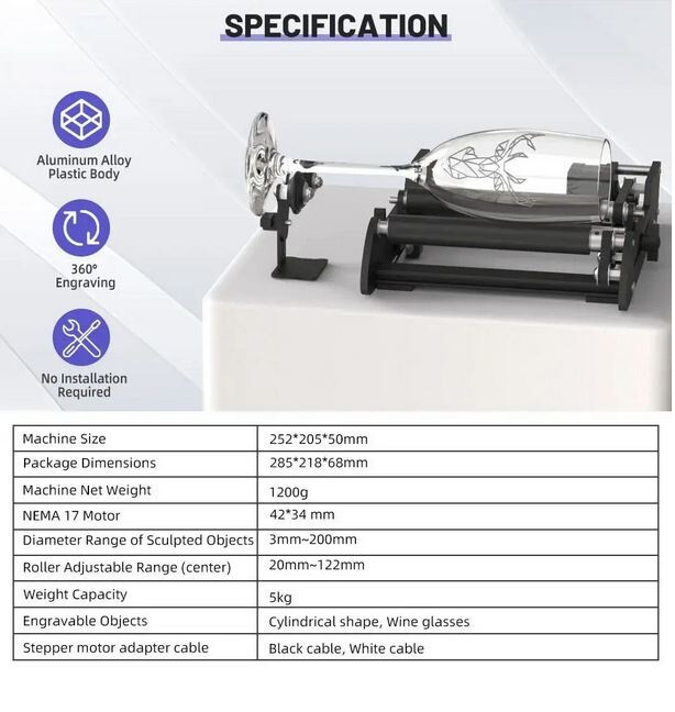 360° Y-axis Laser Rotary Roller Engraving Module for Cylindrical Objects glass