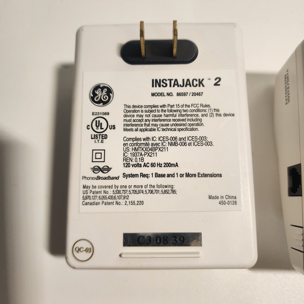 GE Instajack 2 Extension Unit 86597 Base & Extension Wireless Phone Jack System
