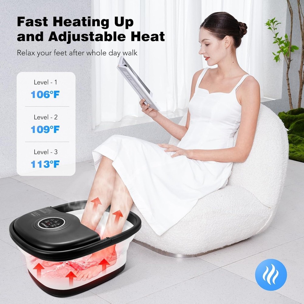 Collapsible Foot Spa Bath with Heat & 16 Rollers - Remote Control