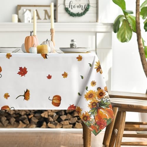 Fall Tablecloth 60×84 Inch Rectangular, 60" x 84" (Rectangular) White