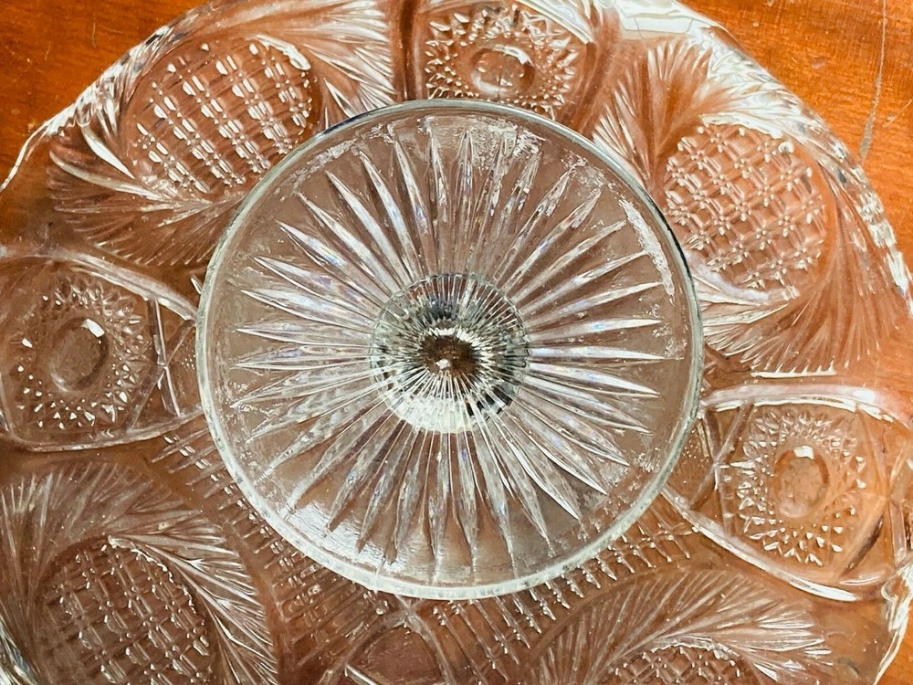 MCKEE AZTEC SUNBURST EAPG TALL CAKE STAND PLATE 1910 EUC