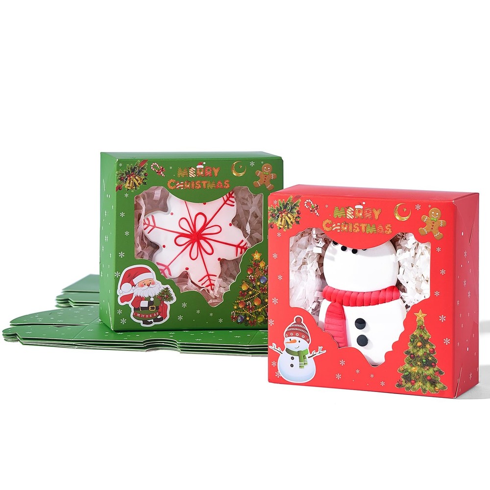 24PCS 4x4x2 Inch Christmas Bakery Boxes(3 Patterns, Clear Window) Ideal for P...