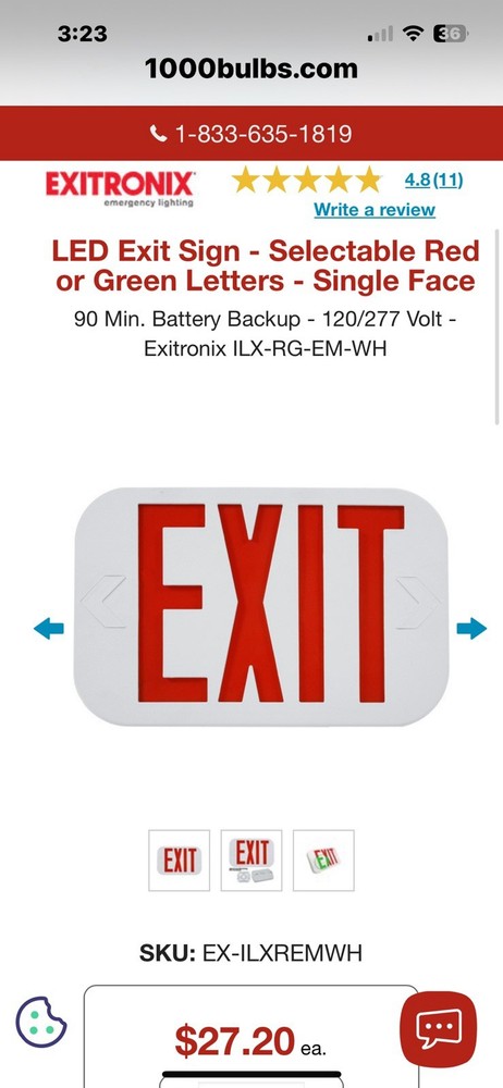 Exitronix Illuminex LED Exit Sign ILX-R-EM-WH NIB