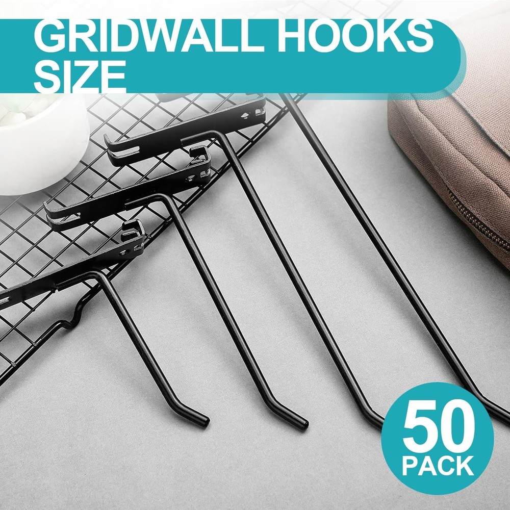 HJW Gridwall Hooks 6 Inch, 50Pcs Display Hooks for Grid Wall Panel, Sturdy Gr...