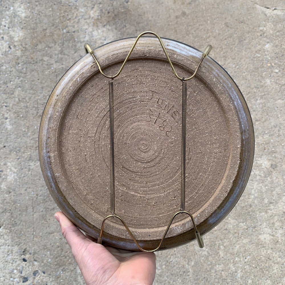 Art Studio Pottery Plate Platter Display 10” Blue Tree Star Kelp Pattern- Signed