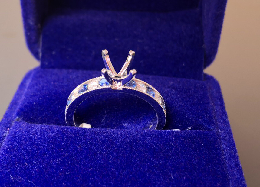14k White Gold Sapphire And Diamond Engagement Ring Setting