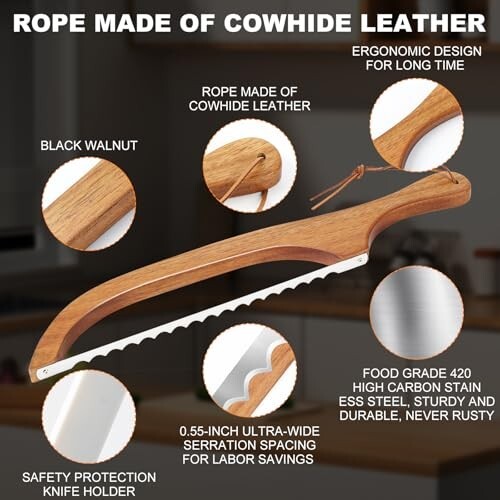 15.7 in Serrated Bread Slicer, Sourdough Bread Knife, Stainless Steel Bow Knife