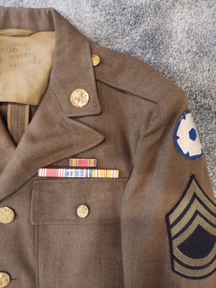 WWII Uniform Grouping - WW2 Sergeant Uniform Set - Jacket, Pants, Overcoat Etc