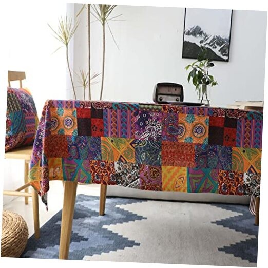 Cotton Linen Patchwork Colorful Table Cloth Rectangle 70" x 55" (Rectangular)