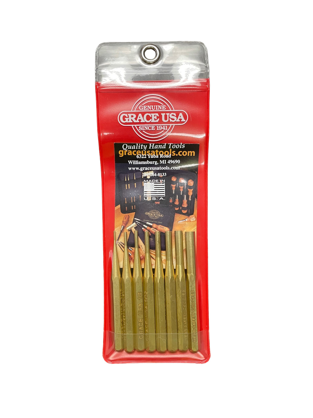 Grace Gunsmith Brass Pin Punch Set 8pc Gun Care Machinist Made in USA