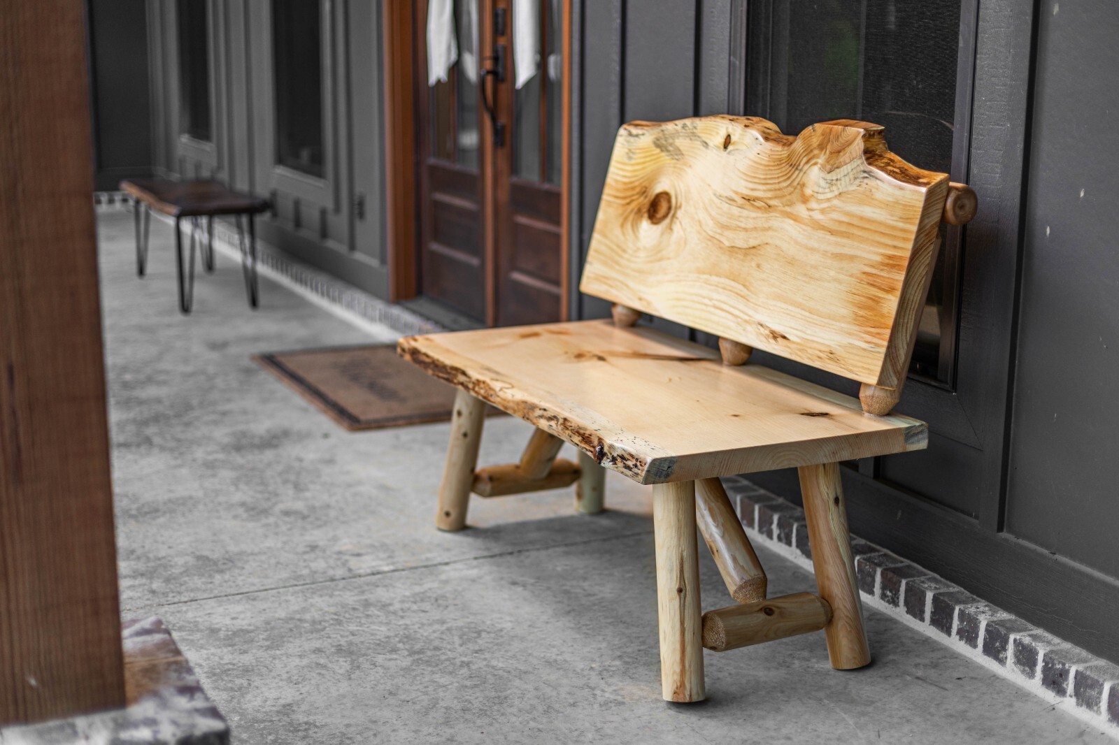 Southern Rustic Logwerks Log Bench with Back Rest Live Edge Pine