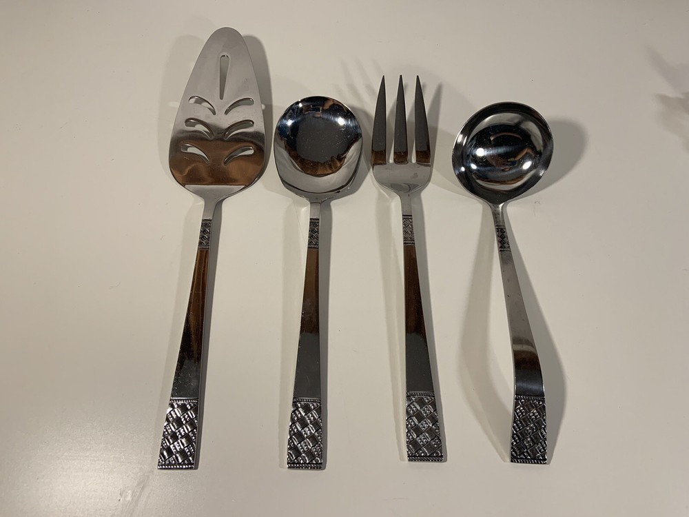 Towle Supreme Cutlery Miro Weave Pattern -4 Pc Hostess Flatware Serving Set +box