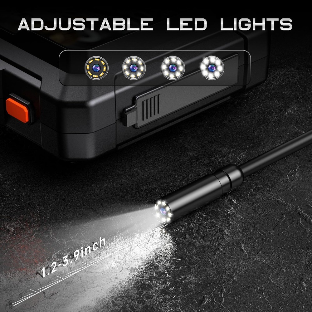 Borescope Camera with Light, 4.3" IPS 1080P HD Handheld Endoscope, 8 Adjustab...