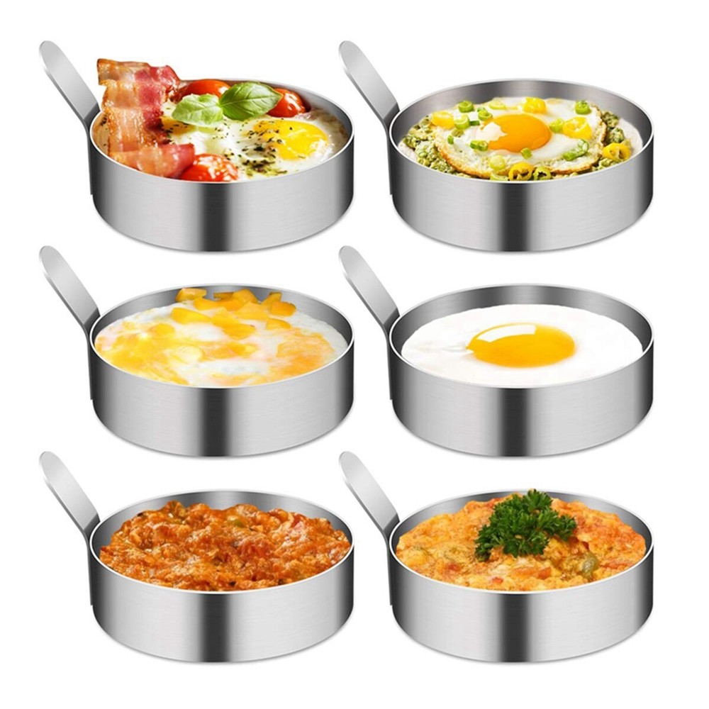 2PCS New Round Pancake Shaper Egg Ring Kitchen Egg Frying Mold With Handle