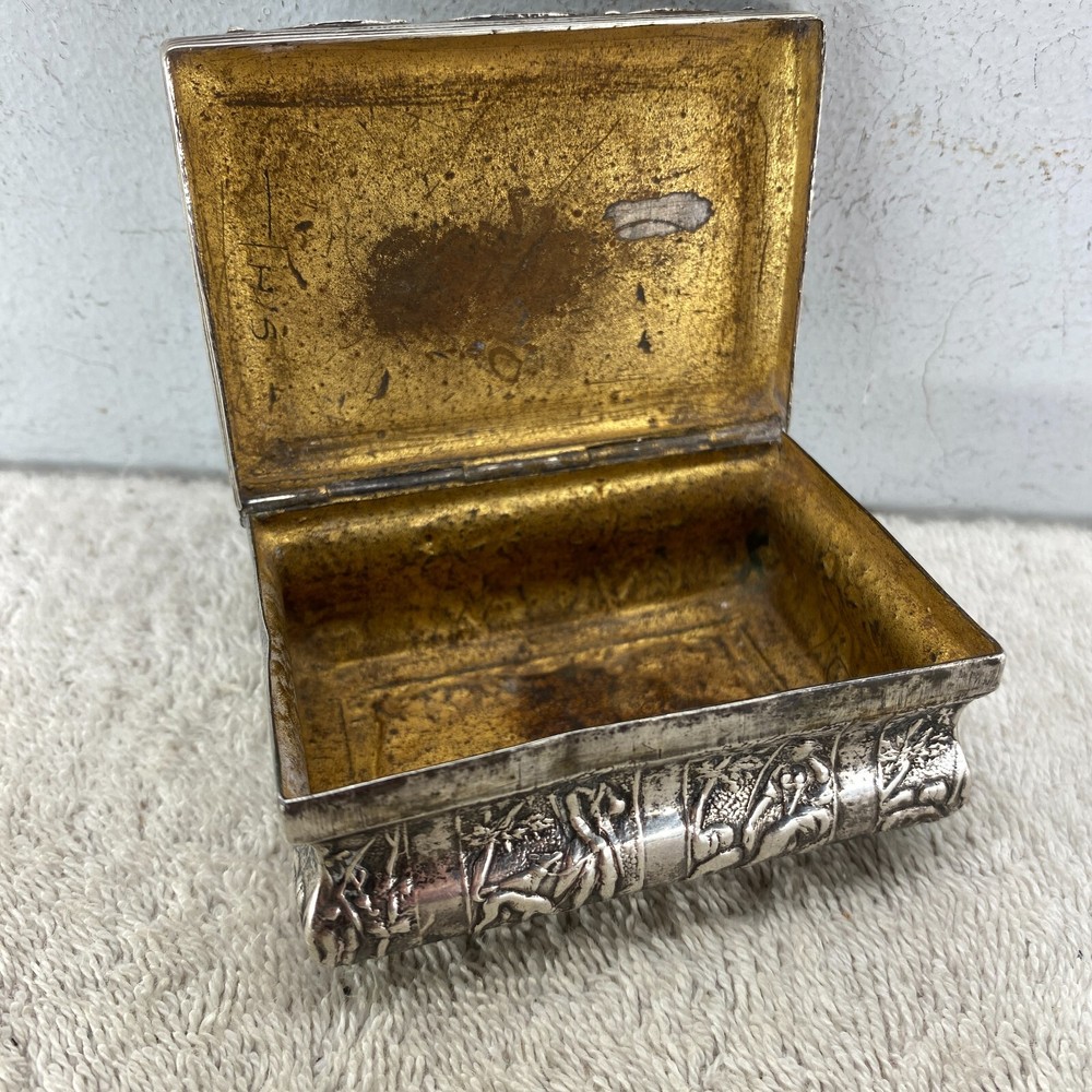 German 19th Century Embossed Farm Scene Solid Silver Table Snuff Box