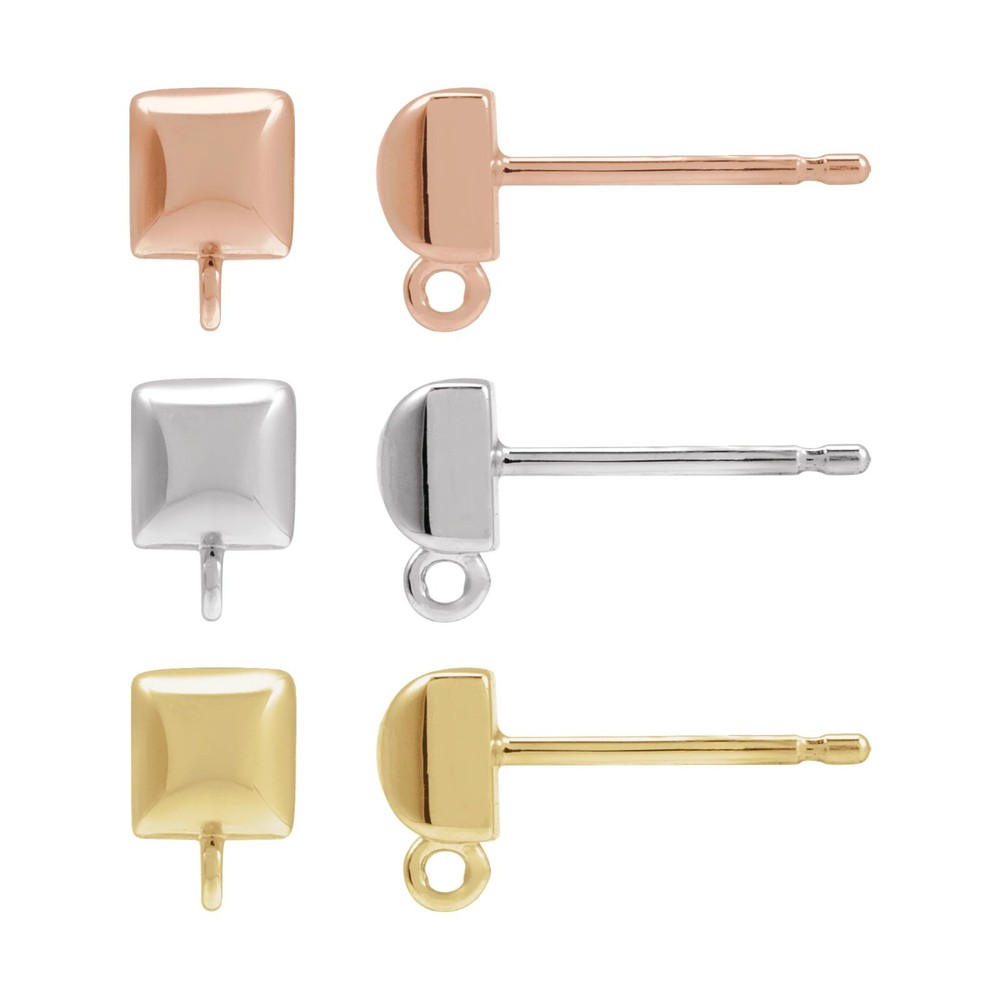 10K 14K 18K Solid Gold, Platinum & Sterling Silver Square Domed Earring Top
