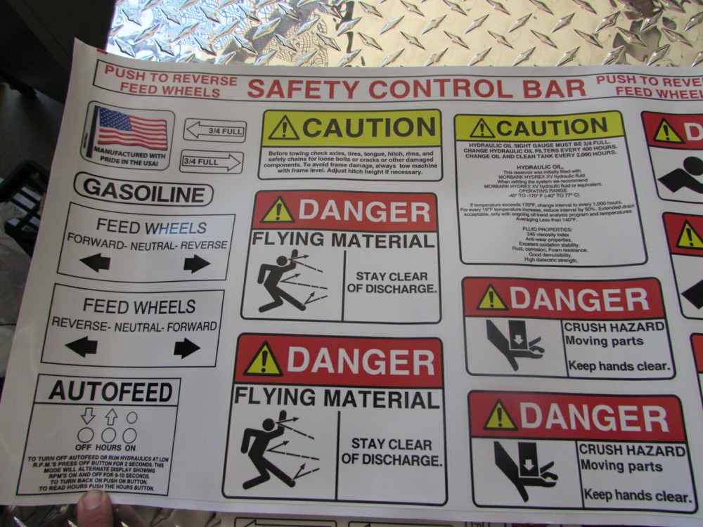MORBARK WOOD CHIPPER SAFETY DECAL KIT FOR MULTIPLE CHIPPER MODELS