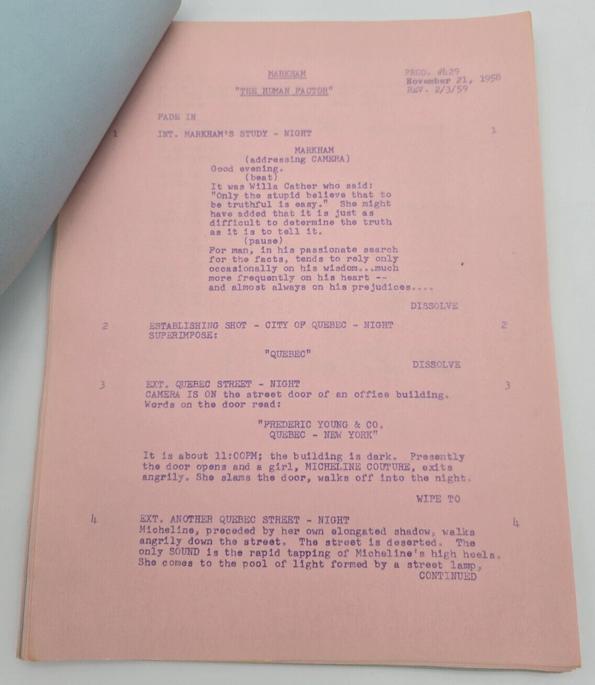 MARKHAM / Charles Larson 1959 TV Series Script, Ray Milland "The Human Factor"