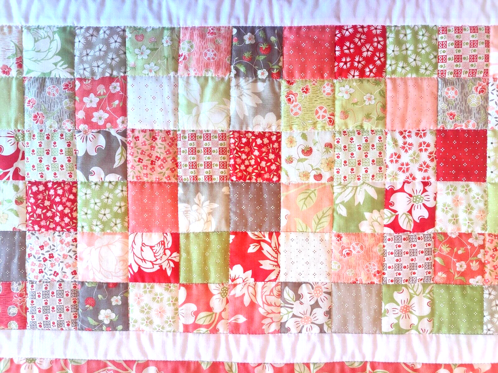Strawberries & Rhubarb Handmade Table Runner Quilt