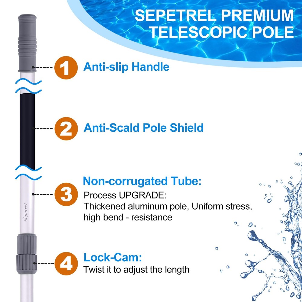 12 Foot Telescoping Swimming Pool Pole Threaded Tips for Skimmer Net