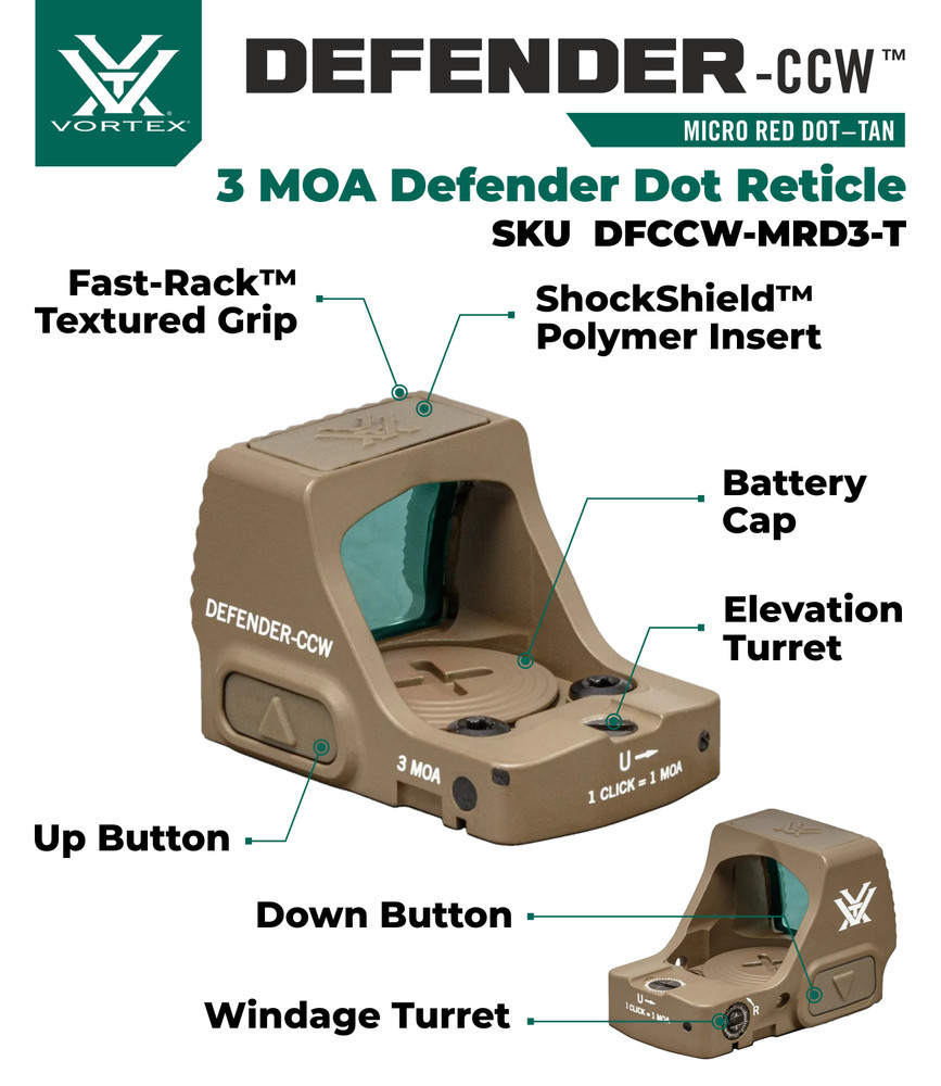 Vortex Optics Defender-CCW 3 MOA Micro Red Dot Tan DFCCW-MRD3-T