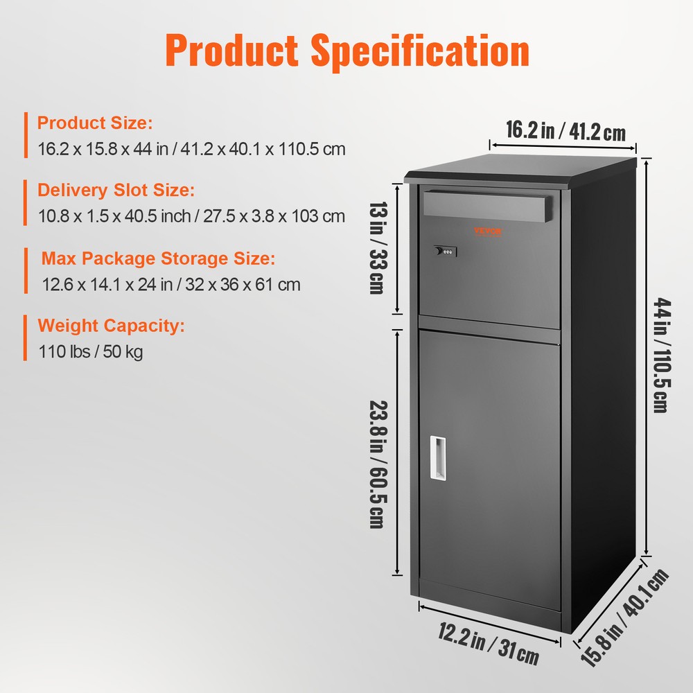 VEVOR Package Delivery Boxes for Outside Delivery Box 16.2"x15.8"x44" Coded Lock