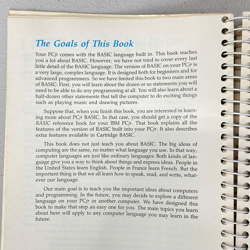 IBM PCjr Computer Manual Hands On Basic for 80s Personal Comp Spiral Book 1983