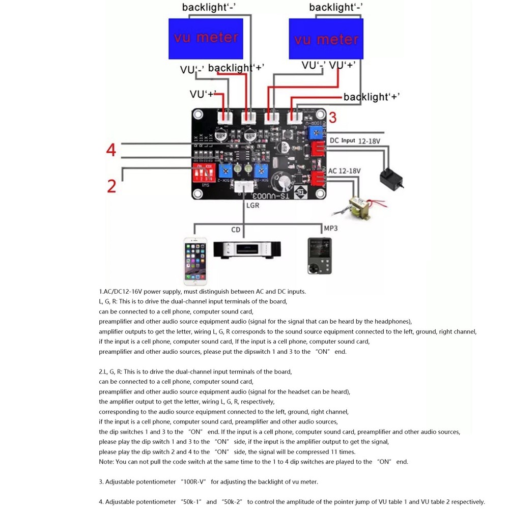 2pc TN-90A VU Meter DB Level Header Chassis Backlight with TS-VU003 Driver board