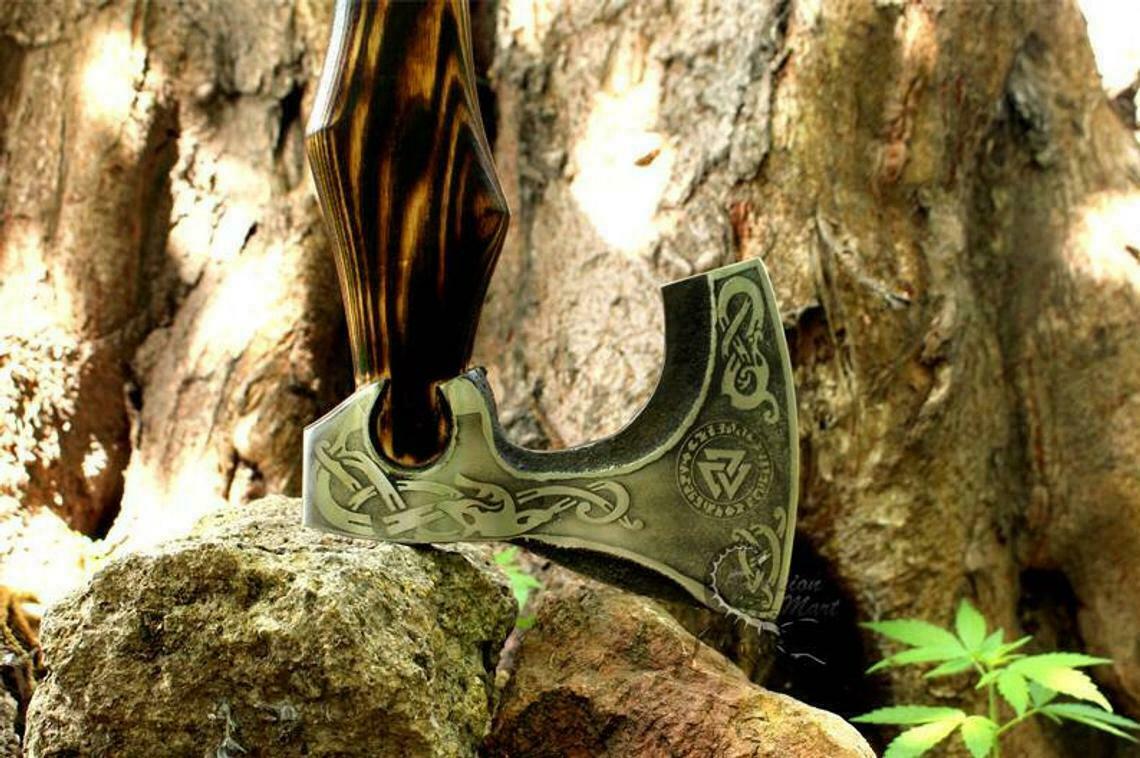 CUSTOM HAND FORGED Carbon Steel Viking VALHALLA Axe Tomahawk Throwing Axe+Sheath