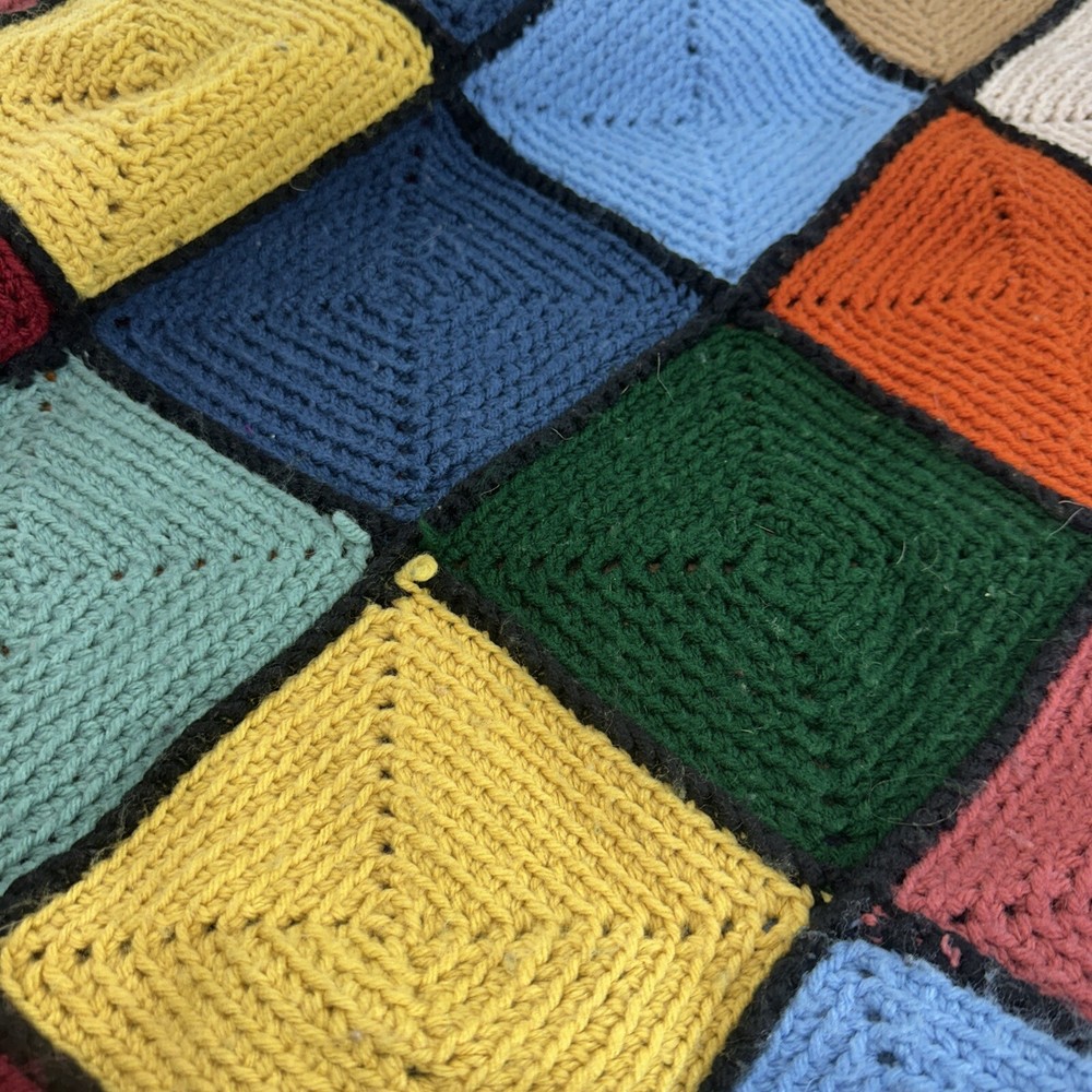 Handmade Granny Square Afghan Blanket Throw Multicolor 62"x52"