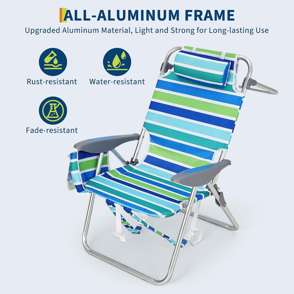 2 PCS Backpack Beach Chairs Lightweight Folding Chairs with Adjustable Backrest