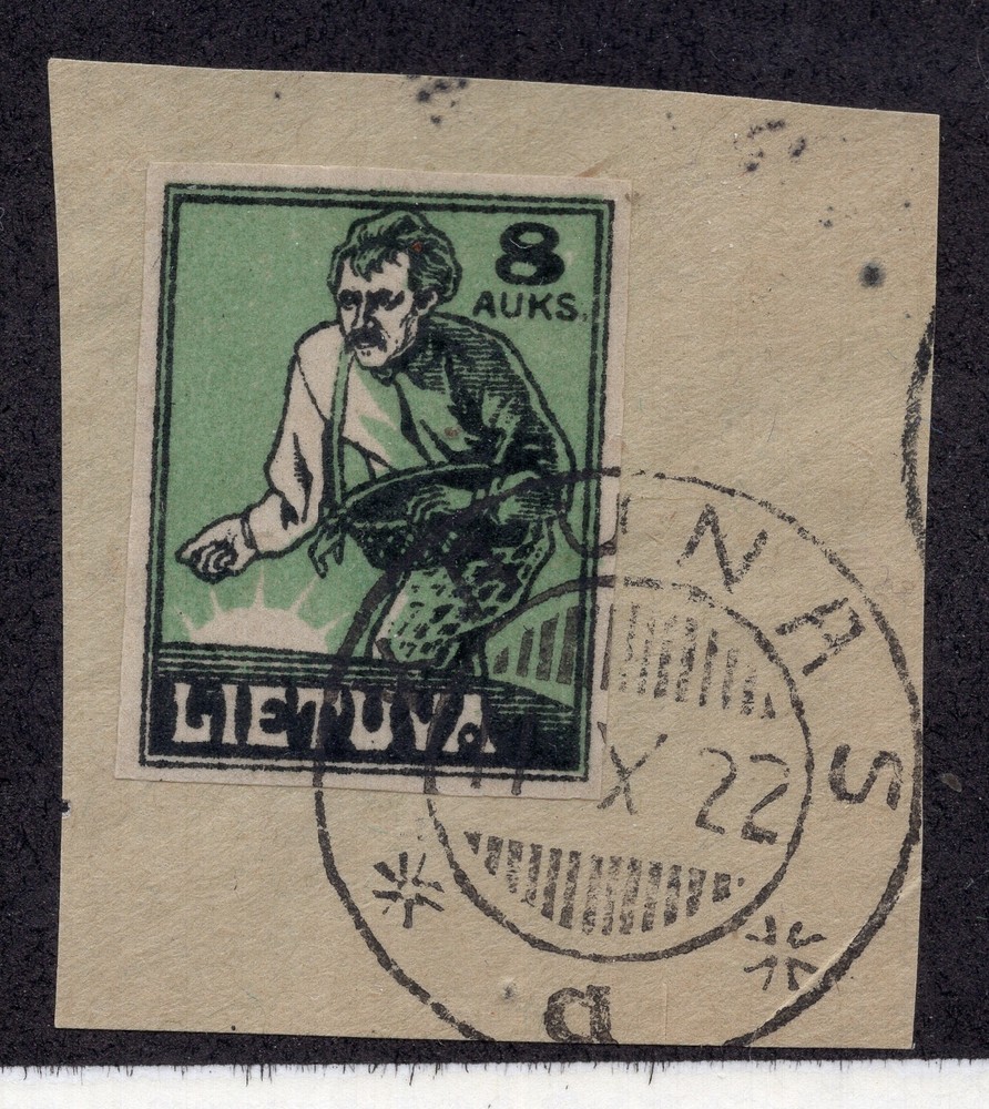 Lithuania 110a Used imperf single on piece, 1921-22 issue