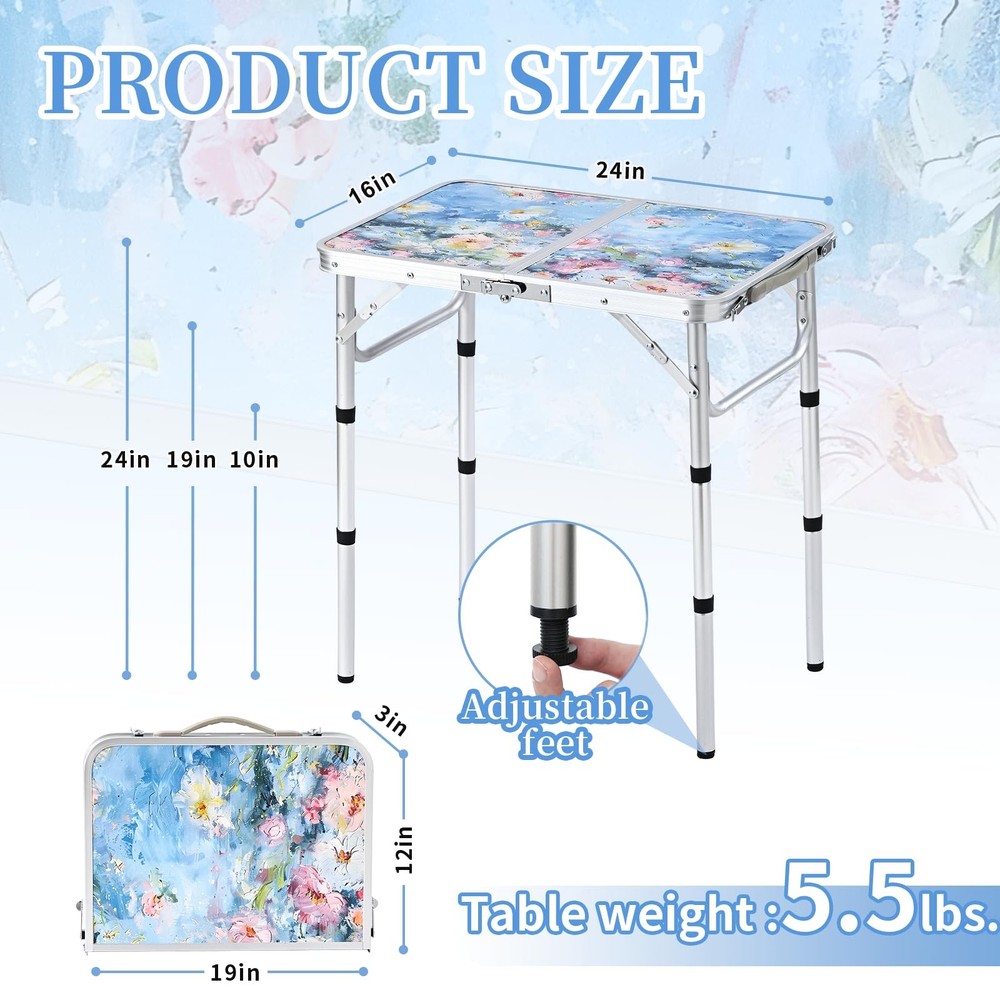 Outdoor Side Table, Portable 3 Adjustable Height Small Outdoor Folding Table,...